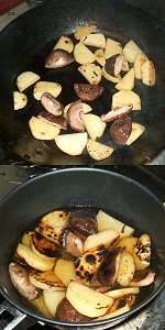 Stir-frying boiling of mushroom and potato Image