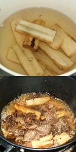 Boiled food of beating burdock and beef Image
