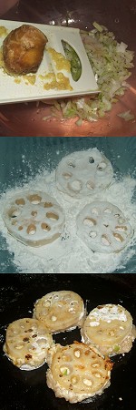 Hamburg steak placed with lotus root and burnt Image