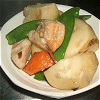 Boiled food of taro and chicken Image