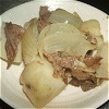 Boiled food of onion and beef Image