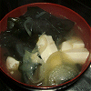 Miso soup of onion, wakame seaweed, and bean curd) Image