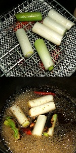 Boiling of combustion Welsh onion Image