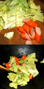 Stir-fry of cabbage and sausage Image