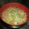 Miso deep-fried batter balls carving Welsh onion soup Image